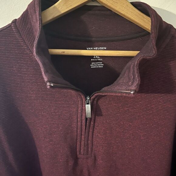 Van Heusen Mens Big & Tall 2XL Never Tuck Pullover 1/4 Zip Spiced Currant - Picture 2 of 4